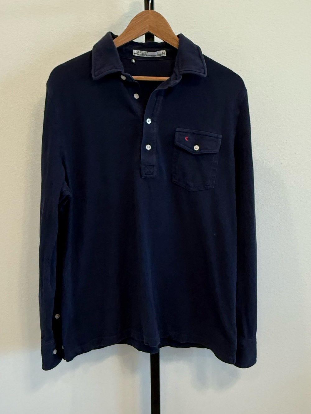 Criquet Organic Cotton Men's Long-Sleeve Polo in Navy Blue Large Casual Preppy